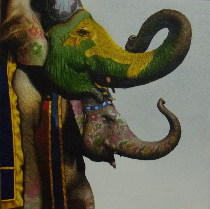 Elephant festivle of jaipur. size 22x22. water colour on paper.year 2013