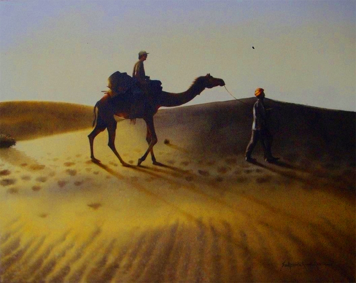 Camael safari 2 . rajasthan series. size 22x27.water colour on paper. year 2013