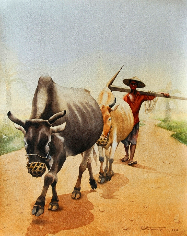 The Farmer 1. size 24x30. water colour on paper.year 2008