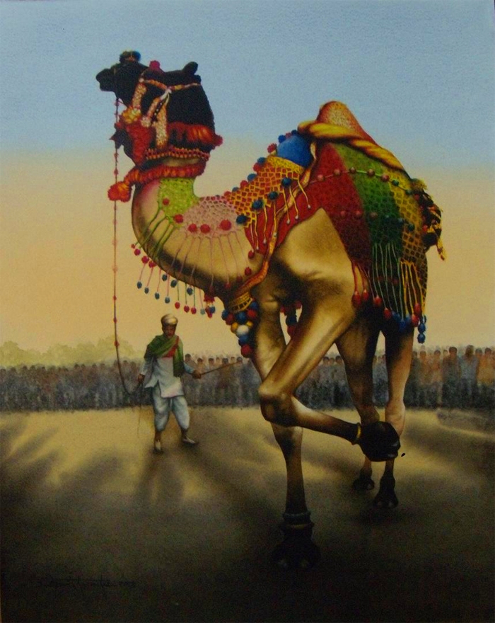 Sold Camel Festivle of Jaipur, size-22x27 water color on paper 2013