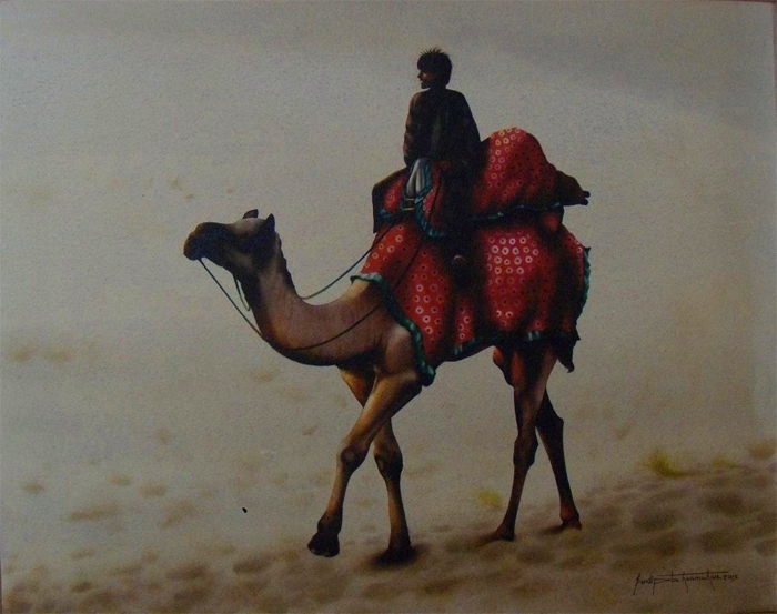 Camel in desert rajasthan series 6, size-22x27. water colour on acid free paper. year-2013